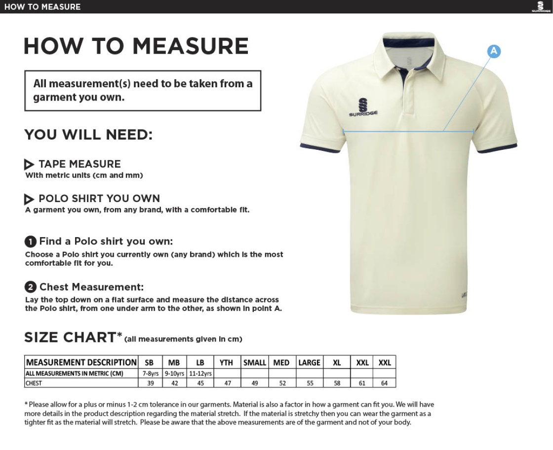 Glasgow Pole Vault  Dual Cricket Shirt - Size Guide
