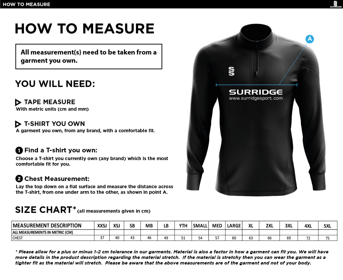 Glasgow Pole Vault  Dual Mid-layer - Size Guide