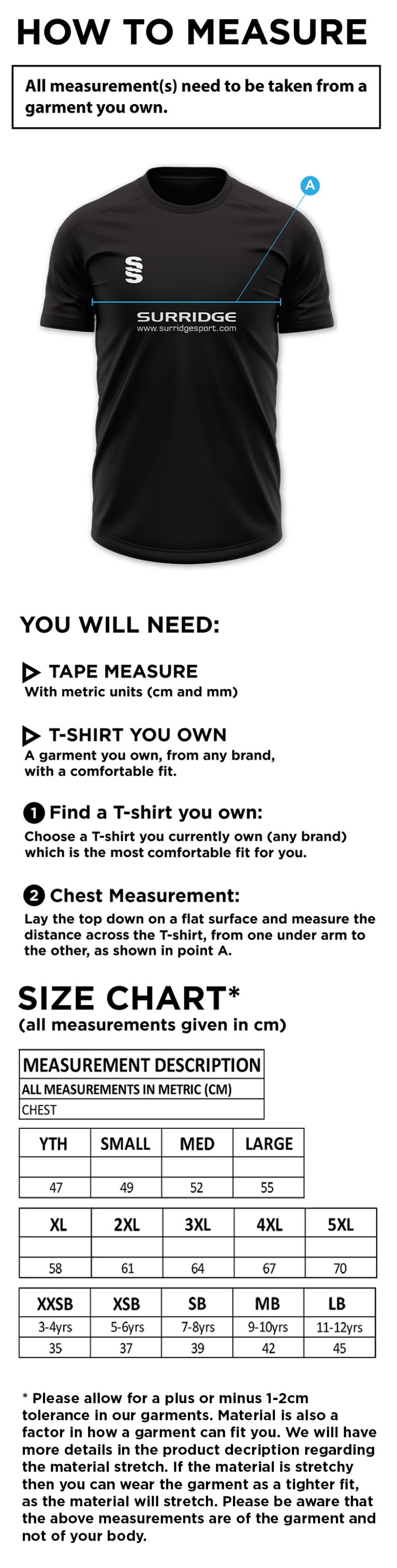 Glasgow Pole Vault Dual T-Shirt - Size Guide