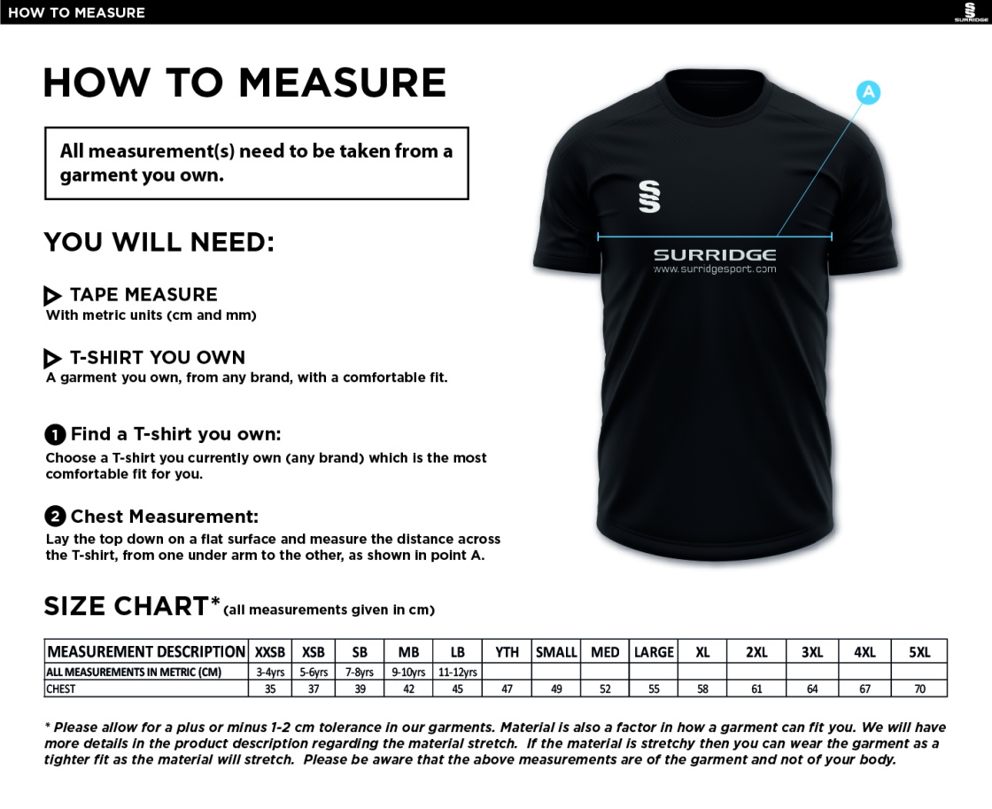 Glasgow Pole Vault Dual T-Shirt - Size Guide