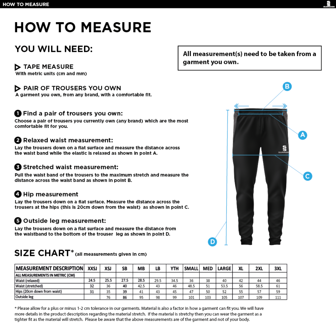 GLASGOW POLE VAULT TEK SKINNY TRAINING PANTS - Size Guide