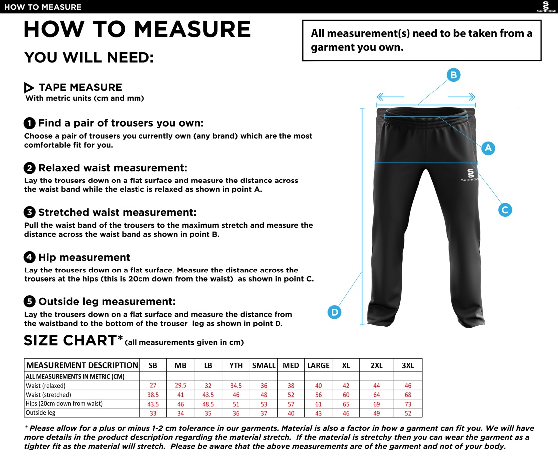 GLASGOW POLE VAULT RIPSTOP PANTS - Size Guide